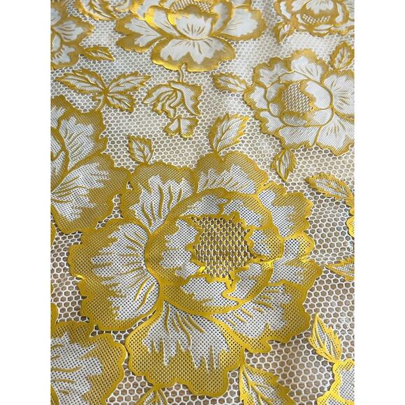 Vintage Vinyl Crochet Lace Table Cover Gold Clear Ivory Tablecloth PVC Plastic - Picture 13 of 16